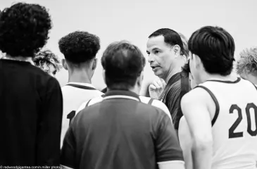 RHS-Basketball-vs-Dinuba, Jason Black picture. Jason Black talking to his team when Redwood played Dinuba High School.